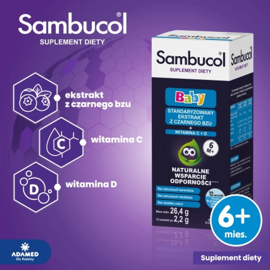 #2 – Sambucol Baby - czarny bez, witamina C i D, 12 sasz.