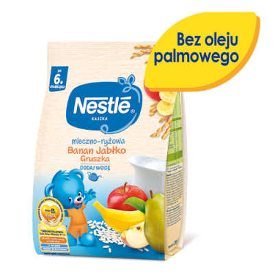 Miniaturka artykułu - #0 NESTLE kaszka mleczno-ryżowa banan jabłko gruszka po 6.miesiącu, 230g