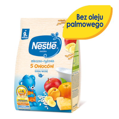 Miniaturka artykułu - #0 NESTLE Kaszka mleczno-ryżowa 5 owoc&oacute;w po 9. miesiącu, 230g