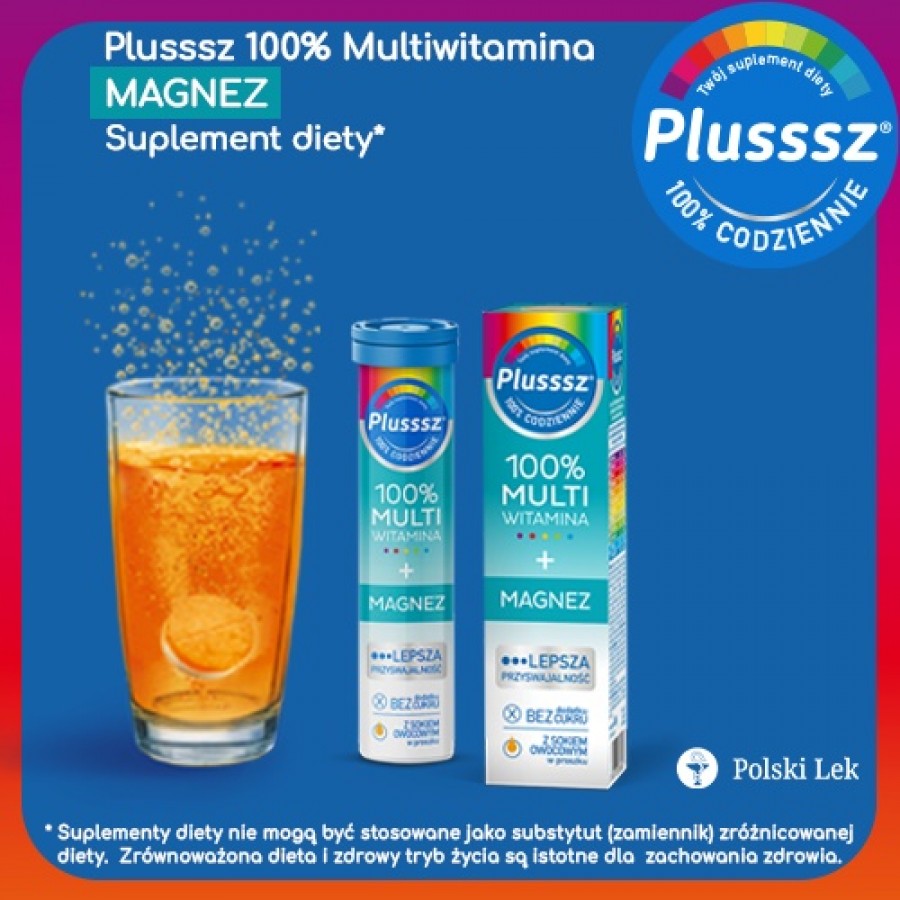 Miniaturka artykułu - #0 Plusssz 100% Multiwitamina + Magnez, 20 tabletek musujących