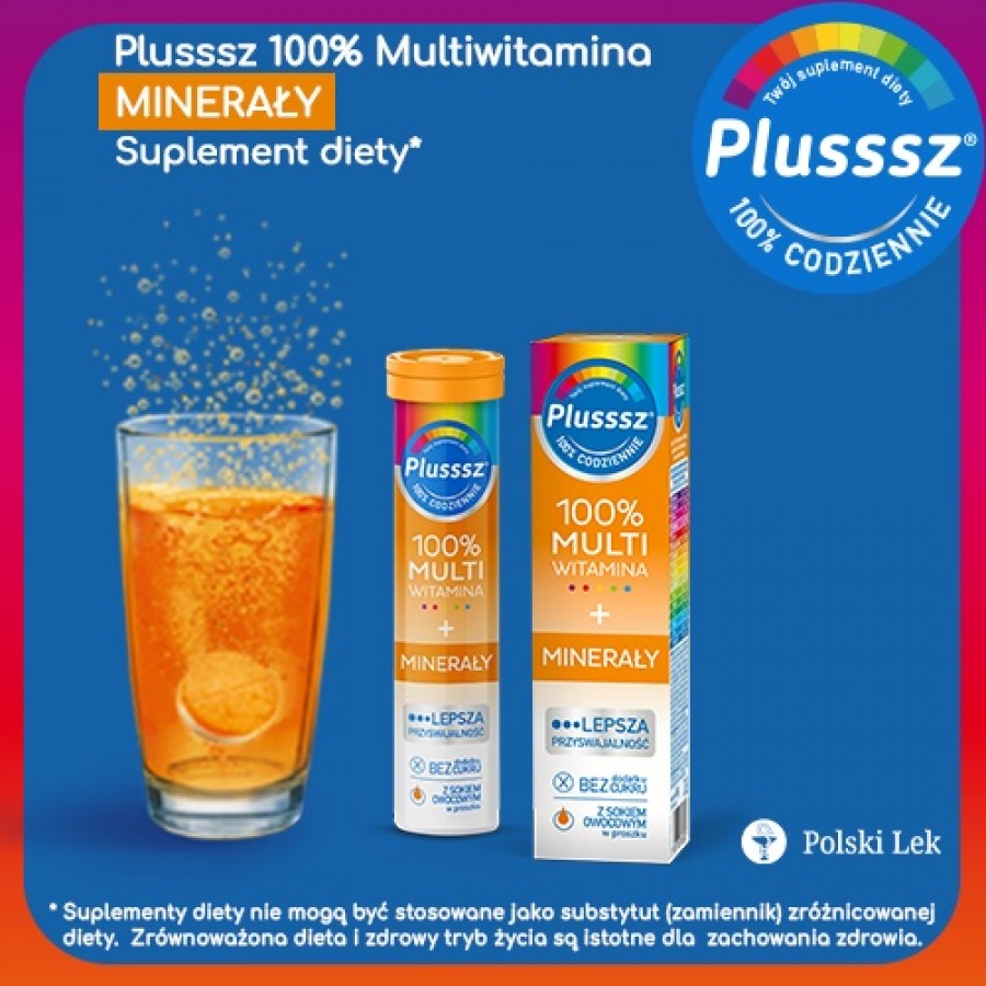 Miniaturka artykułu - #0 Plusssz 100% Multiwitamina + Minerały, 20 tabletek musujących