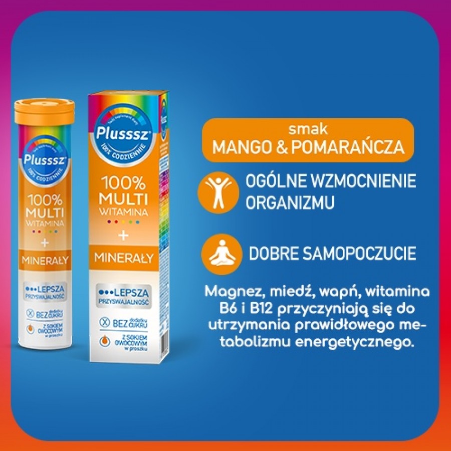 Miniaturka artykułu - #1 Plusssz 100% Multiwitamina + Minerały, 20 tabletek musujących