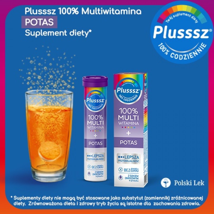Miniaturka artykułu - #0 Plusssz 100% Multiwitamina + Potas, 20 tabletek musujących