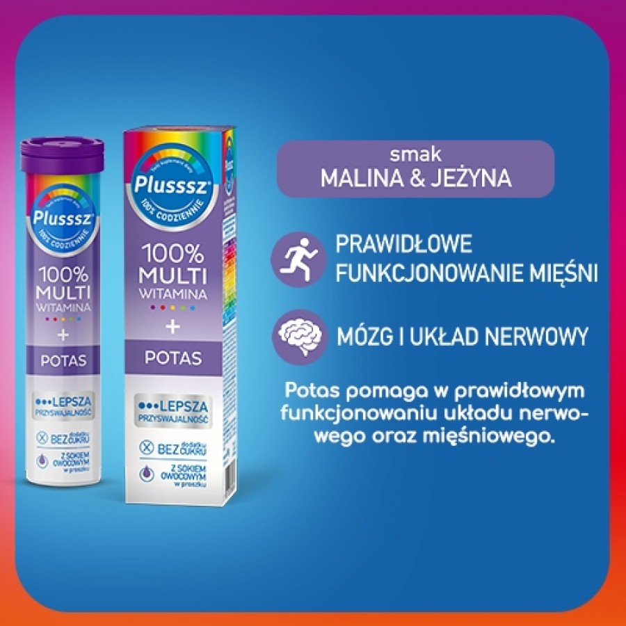 Miniaturka artykułu - #1 Plusssz 100% Multiwitamina + Potas, 20 tabletek musujących