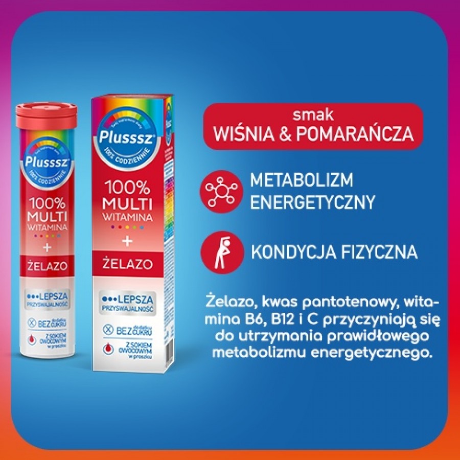 Miniaturka artykułu - #1 Plusssz 100% Multiwitamina + Żelazo, 20 tabletek musujących