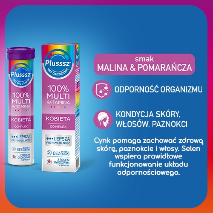 Miniaturka artykułu - #1 Plusssz 100% Multiwitamina Kobieta Complex, 20 tabletek musujących