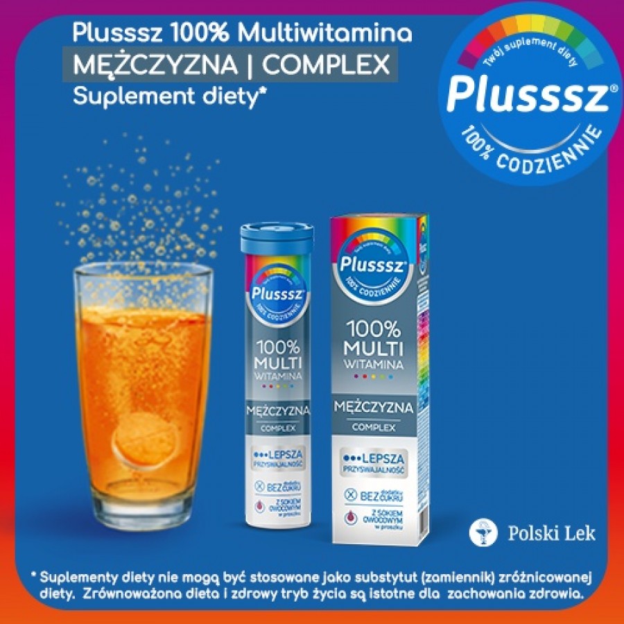 Miniaturka artykułu - #0 Plusssz 100% Multiwitamina Mężczyzna Complex, 20 tabletek musujących 