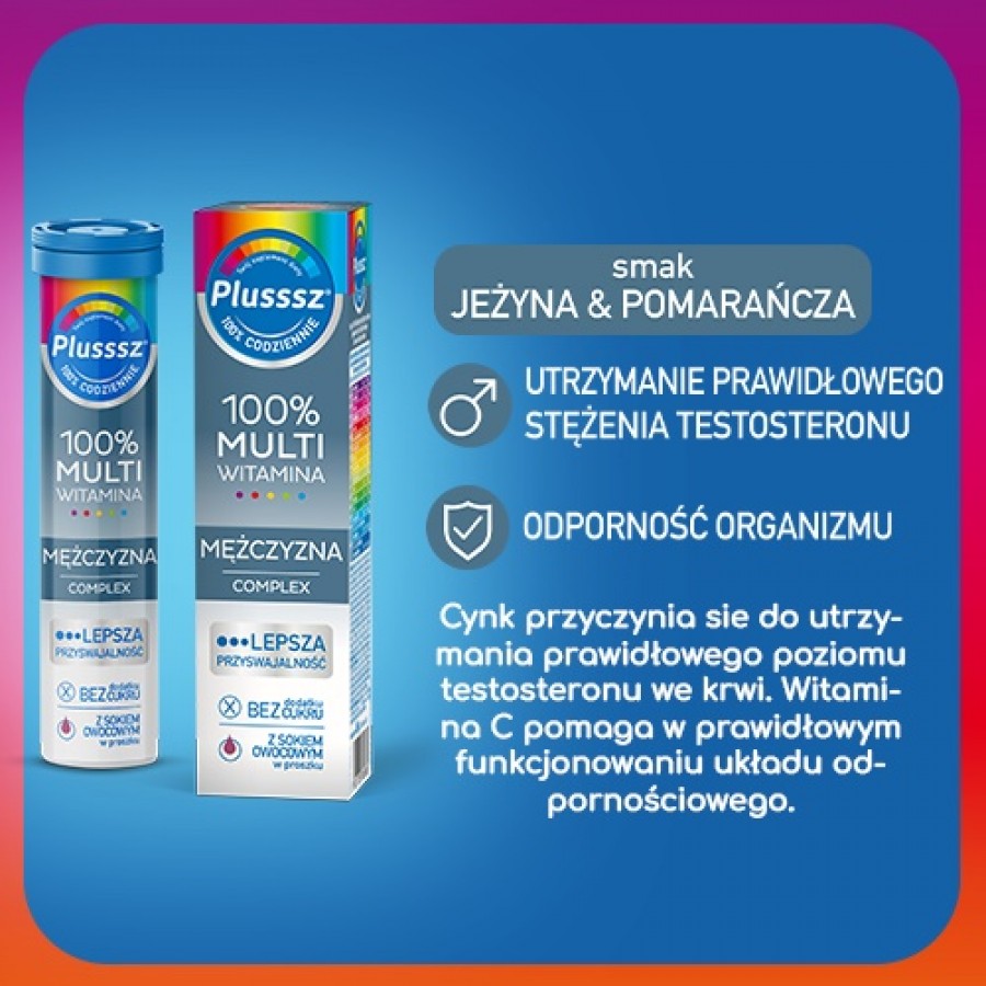 Miniaturka artykułu - #1 Plusssz 100% Multiwitamina Mężczyzna Complex, 20 tabletek musujących 