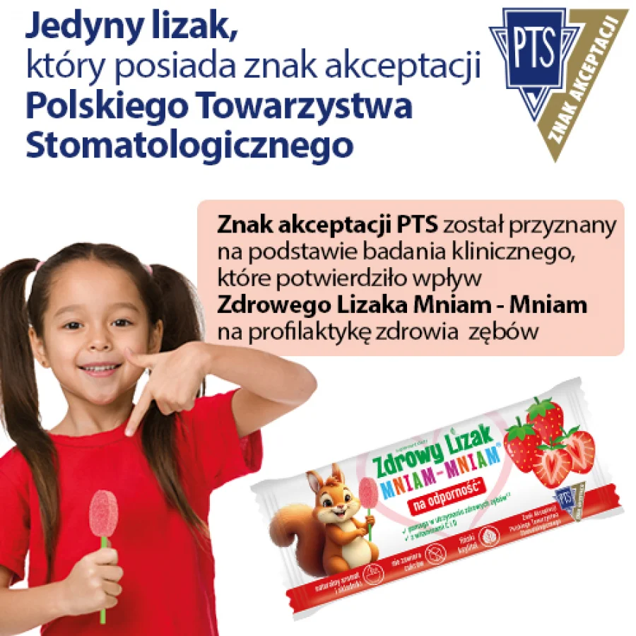 #1 – Zdrowy Lizak Mniam-Mniam truskawka bez cukru kształt łezki, 1szt.