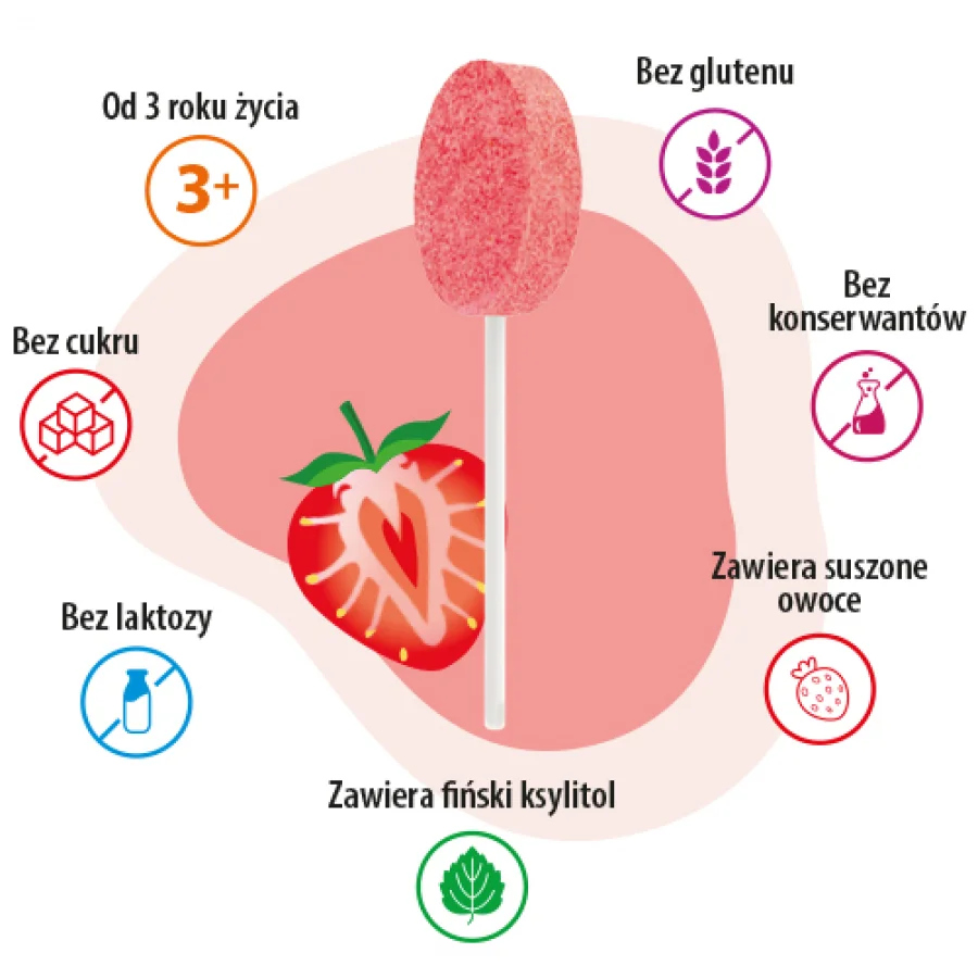 #2 – Zdrowy Lizak Mniam-Mniam truskawka bez cukru kształt łezki, 1szt.