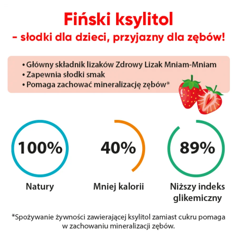 #3 – Zdrowy Lizak Mniam-Mniam truskawka bez cukru kształt łezki, 1szt.