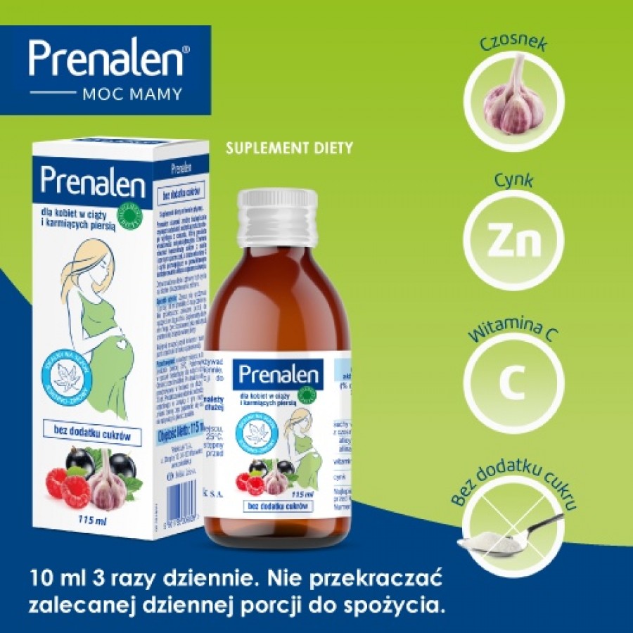 Zdjęcie produktu - 2 PRENALEN Syrop bez cukr&oacute;w - suplement diety dla kobiet w ciąży, 115ml.