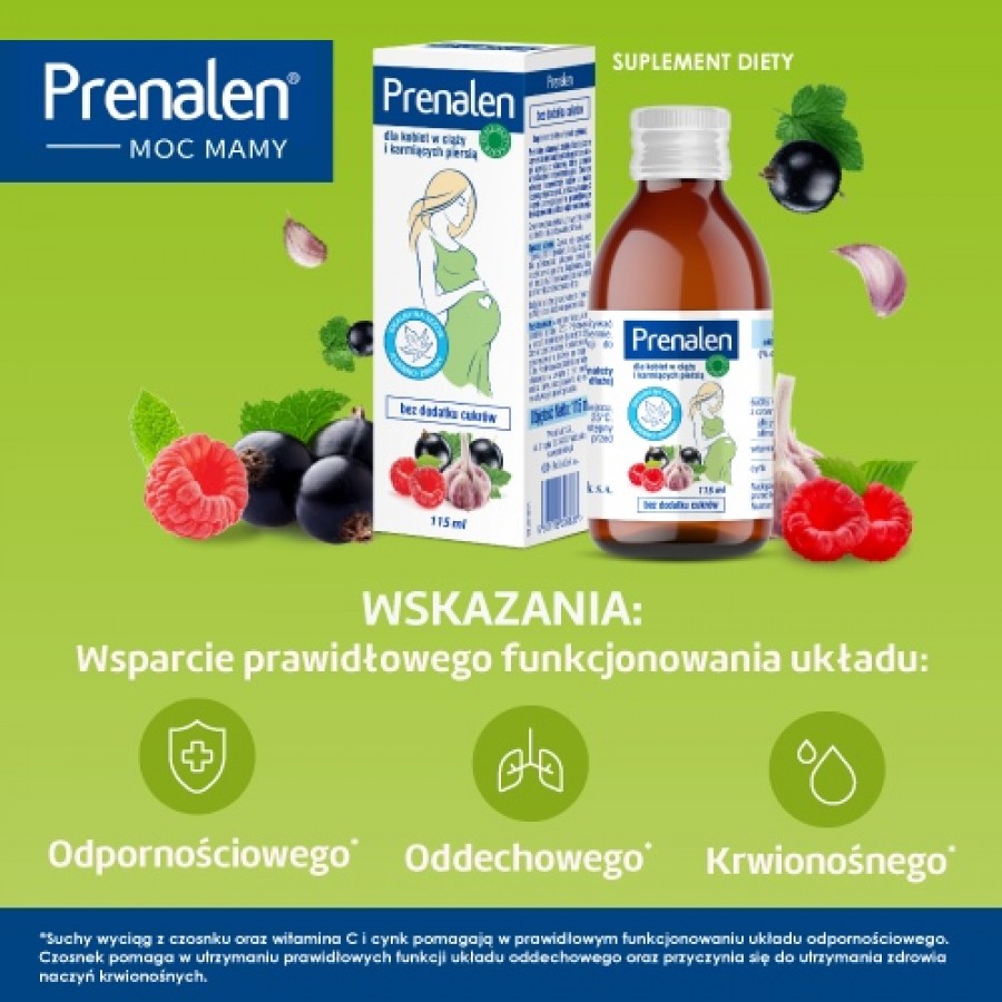 Zdjęcie produktu - 3 PRENALEN Syrop bez cukr&oacute;w - suplement diety dla kobiet w ciąży, 115ml.