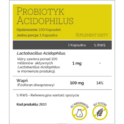 Miniaturka artykułu - #0 Puritan's Pride Probiotic Acidophilus Probiotyk, 100 kaps.