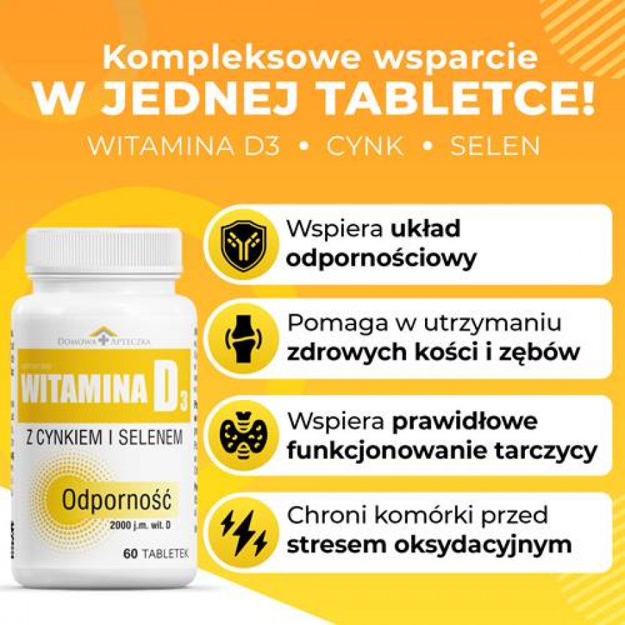 Miniaturka artykułu - #1 DOMOWA APTECZKA Witamina D3 z cynkiem i selenem, 60tabl.