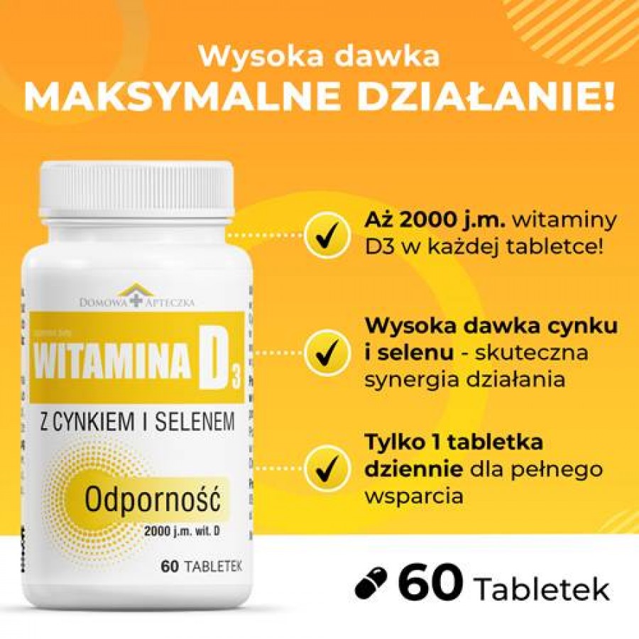 Zdjęcie produktu - 2 DOMOWA APTECZKA Witamina D3 z cynkiem i selenem, 60tabl.