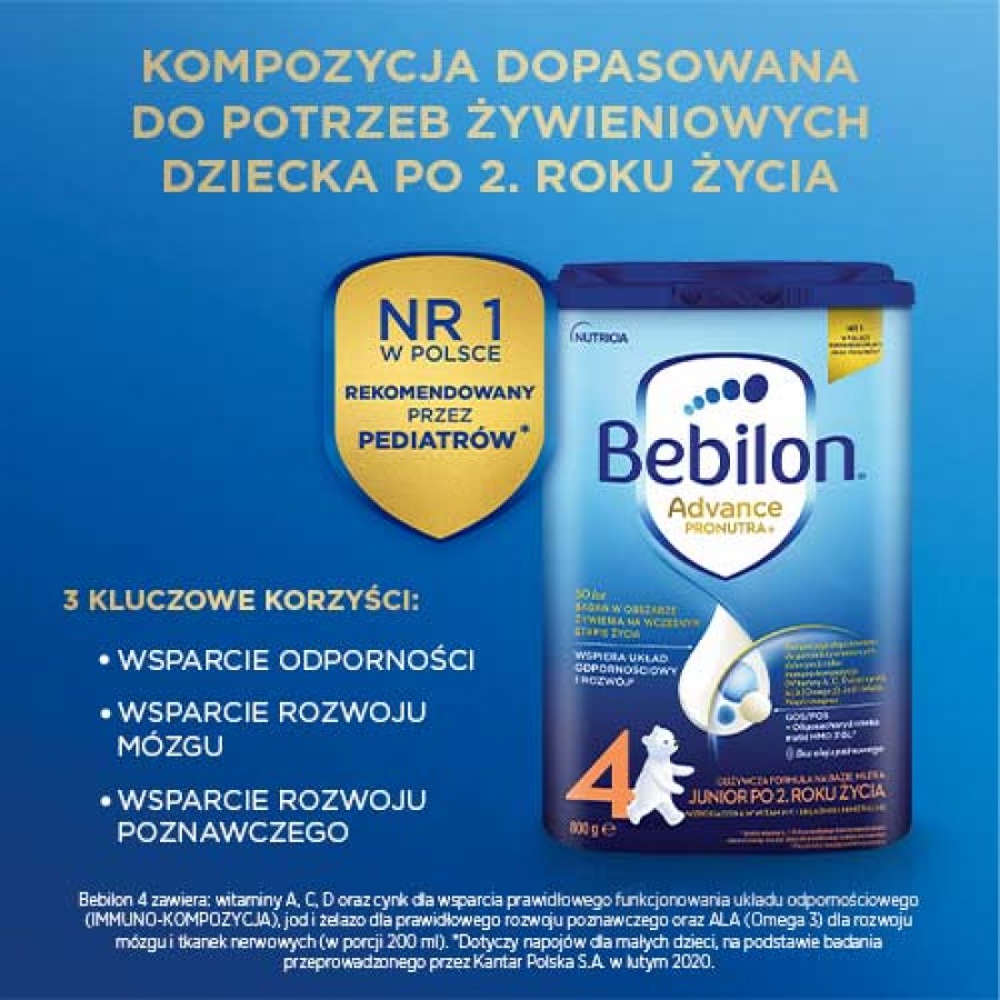 Miniaturka artykułu - #0 Bebilon 4 Pronutra Junior Formuła na bazie mleka po 2. roku życia, 800 g