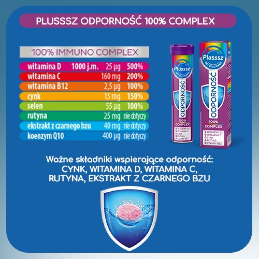 Miniaturka artykułu - #1 Plusssz Odporność 100% Complex, 20 tabletek musujących