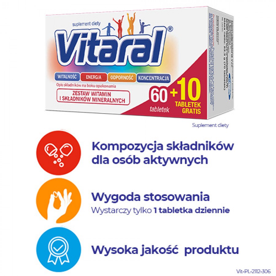 Zdjęcie produktu - 3 Vitaral, 70 tabletek (60+10)