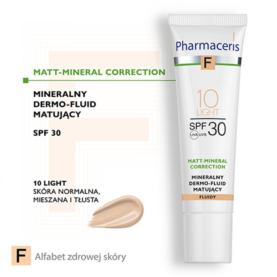 Miniaturka artykułu - #0 PHARMACERIS F Mineralny dermo-fluid matujący SPF30 - 10 Light, 30ml