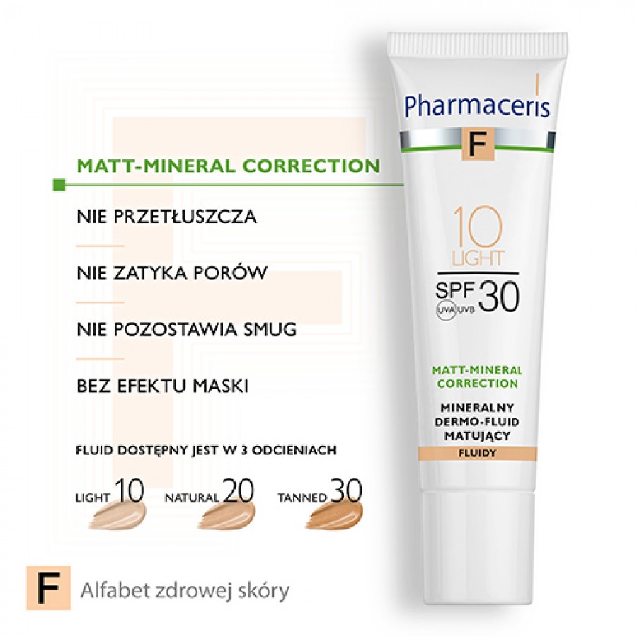 Zdjęcie produktu - 3 PHARMACERIS F Mineralny dermo-fluid matujący SPF30 - 10 Light, 30ml
