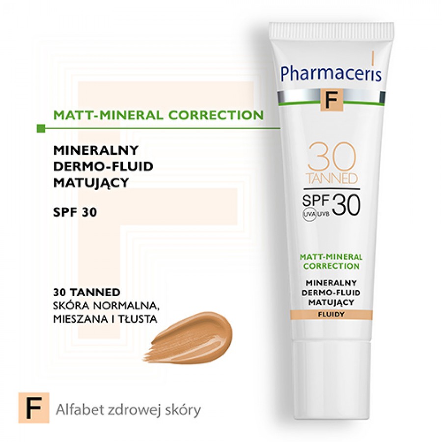 Miniaturka artykułu - #0 PHARMACERIS F Mineralny dermo-fluid matujący SPF30 - 30 Tanned, 30ml 
