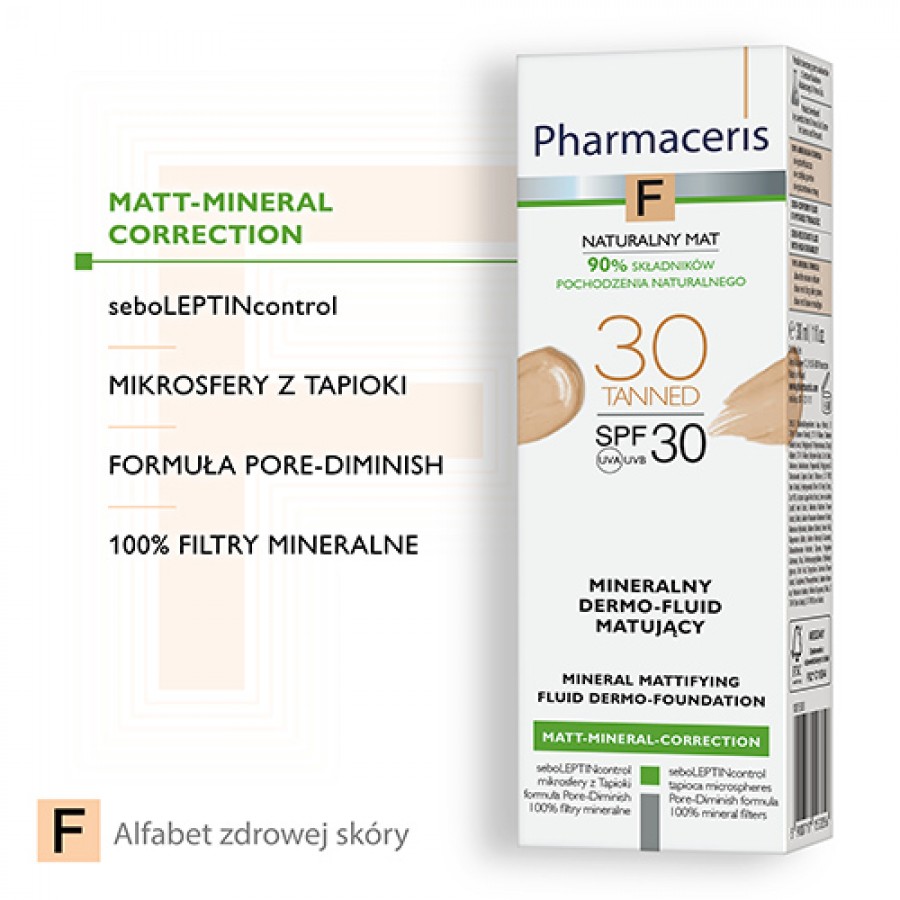 Miniaturka artykułu - #1 PHARMACERIS F Mineralny dermo-fluid matujący SPF30 - 30 Tanned, 30ml 