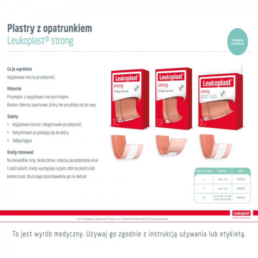 Zdjęcie produktu - 3 Leukoplast Strong Plaster z opatrunkiem 8cm x 1m, 1szt.
