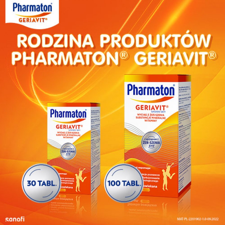Zdjęcie produktu - 1 Pharmaton Geriavit zestaw, 100 + 30 tabl. - witaminy i minerały z żeń-szeniem dla dorosłych