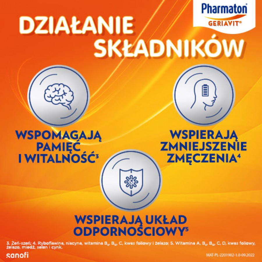 Zdjęcie produktu - 3 Pharmaton Geriavit zestaw, 100 + 30 tabl. - witaminy i minerały z żeń-szeniem dla dorosłych