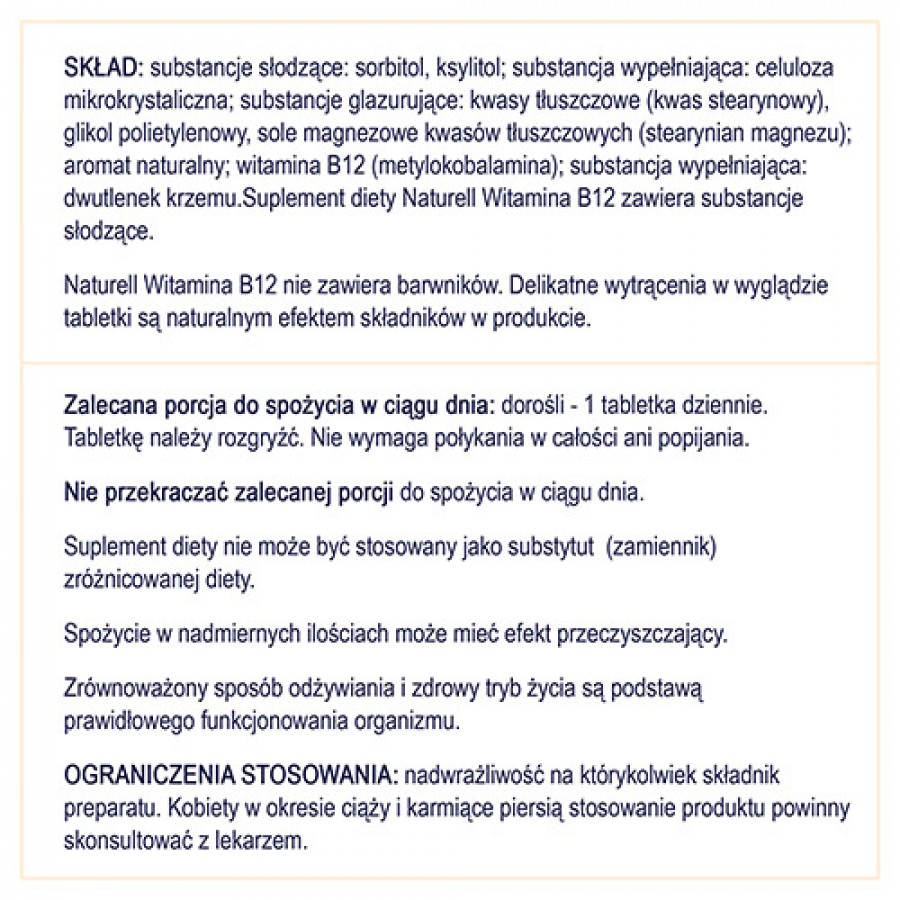 Zdjęcie produktu - 4 Naturell Witamina B12 tabletki do żucia, 100tabl.