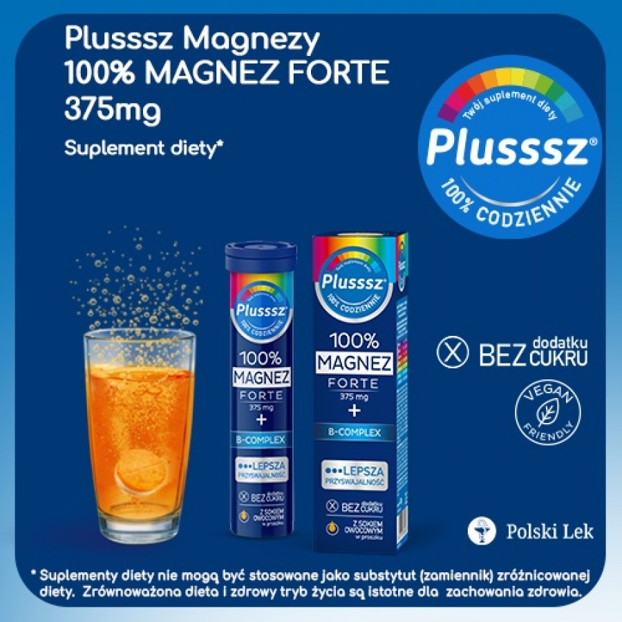 Miniaturka artykułu - #0 Plusssz 100% Magnez Forte + B-Complex, 20 tabletek musujących