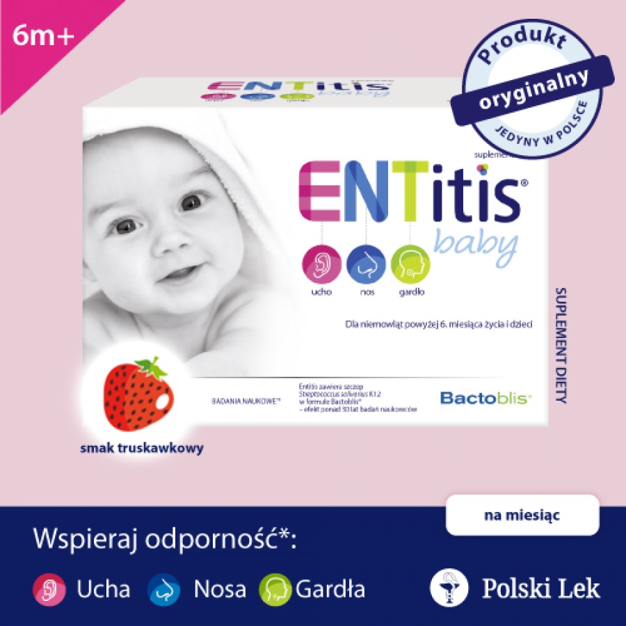 Miniaturka artykułu - #0 ENTitis Baby proszek o smaku truskawkowym, 30 sasz. 