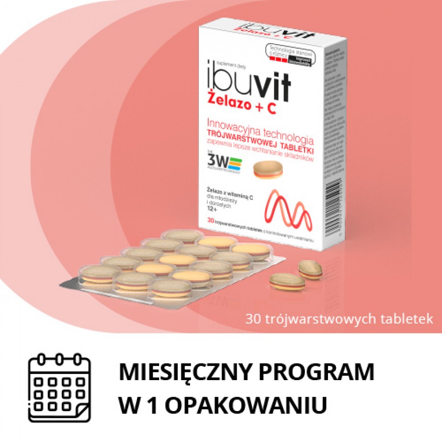 Zdjęcie produktu - 3 Ibuvit Żelazo + C tabl. 30 tabl.