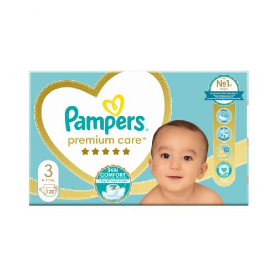 Zdjęcie produktu - 3 Pampers Premium Care 3 Pieluchy dla dzieci (6-10 kg), 120 szt.