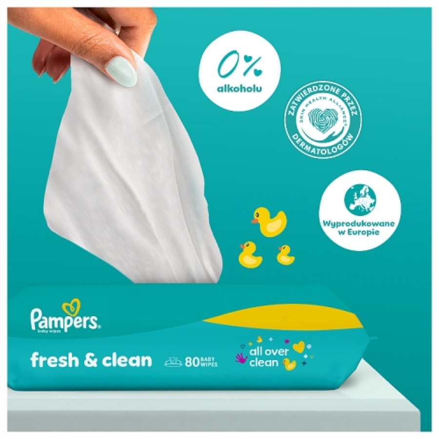 Zdjęcie produktu - 2 Pampers Fresh Clean Chusteczki nawilżane, 12x52szt.