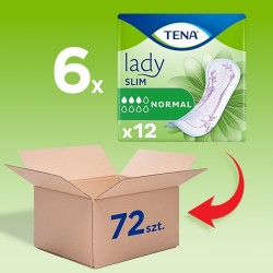 Zdjęcie produktu - #0 Zestaw TENA Lady Slim Normal Wkładki anatomiczne, 6 x 12 szt. - podpaski na nietrzymanie moczu dla kobiet