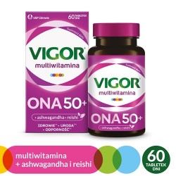 Zdjęcie produktu - #0 Vigor Multiwitamina ONA 50+ zestaw witamin i minerał&oacute;w z ashwagandhą i reishi, 60 tabl.