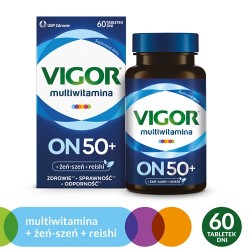 Zdjęcie produktu - #0 Vigor Multiwitamina ON 50+ zestaw witamin i minerał&oacute;w z żeń-szeniem i reishi, 60 tabl.