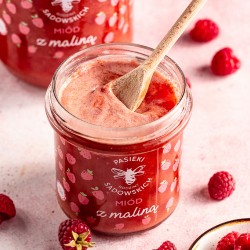 Zdjęcie produktu - #0 PASIEKI RODZINY SADOWSKICH Mi&oacute;d z maliną, 430g