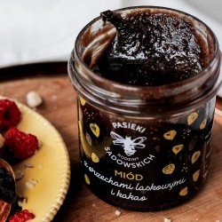 Zdjęcie produktu - #0 PASIEKI RODZINY SADOWSKICH Mi&oacute;d z orzechami laskowymi i kakao, 410 g