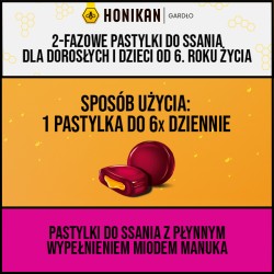 Zdjęcie produktu - #1 HONIKAN GARDŁO 2-fazowe pastylki do ssania o smaku wiśniowym, 16 pastylek