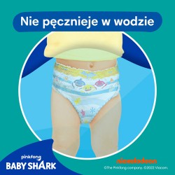 #1 – Pampers Splashers 4-5 (9-15 kg) jednorazowe pieluszki do pływania Baby Shark, 11szt.