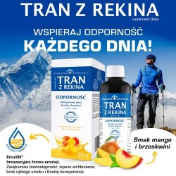 Zdjęcie produktu - #0 DOMOWA APTECZKA Tran z rekina o smaku mango-brzoskwinia emulsja, 250ml (nowa formuła)