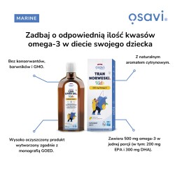 Zdjęcie produktu - #1 OSAVI Marine Tran norweski Kids 500mg Omega 3 cytrynowy, 250 ml