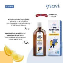Zdjęcie produktu - #2 OSAVI Marine Tran norweski Kids 500mg Omega 3 cytrynowy, 250 ml