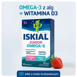 Miniaturka artykułu - #0 Iskial Junior Omega-3 żelki o smaku truskawkowym, 30szt. - z DHA i witaminą D