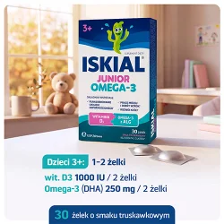 Miniaturka artykułu - #1 Iskial Junior Omega-3 żelki o smaku truskawkowym, 30szt. - z DHA i witaminą D
