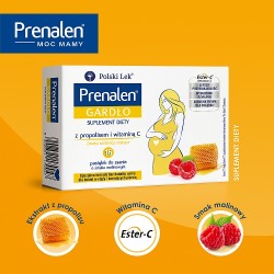 Zdjęcie produktu - #4 Prenalen Gardło smak malinowy, 16 past. do ssania - suplement diety z witaminą C i propolisem