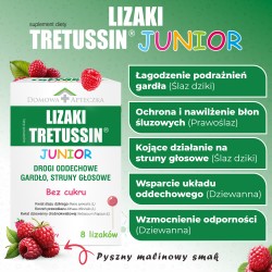 Zdjęcie produktu - #1 DOMOWA APTECZKA Tretussin Junior lizaki o smaku malinowym, 8 szt.
